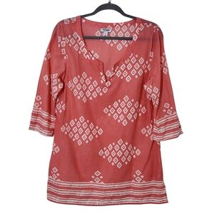 Old Navy Coral Pink Cotton Tunic Blouse Size Large Coral Print Tunic